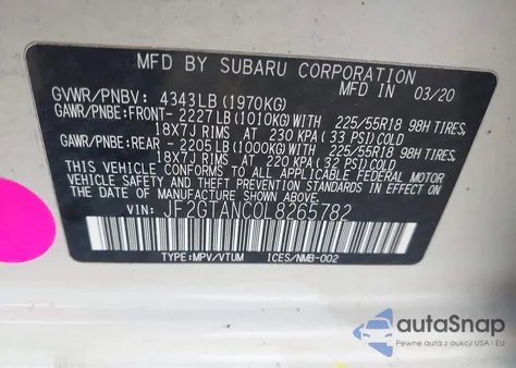 2020 Subaru Crosstrek Limited from USA, damaged, VIN JF2GTANC0L8265782